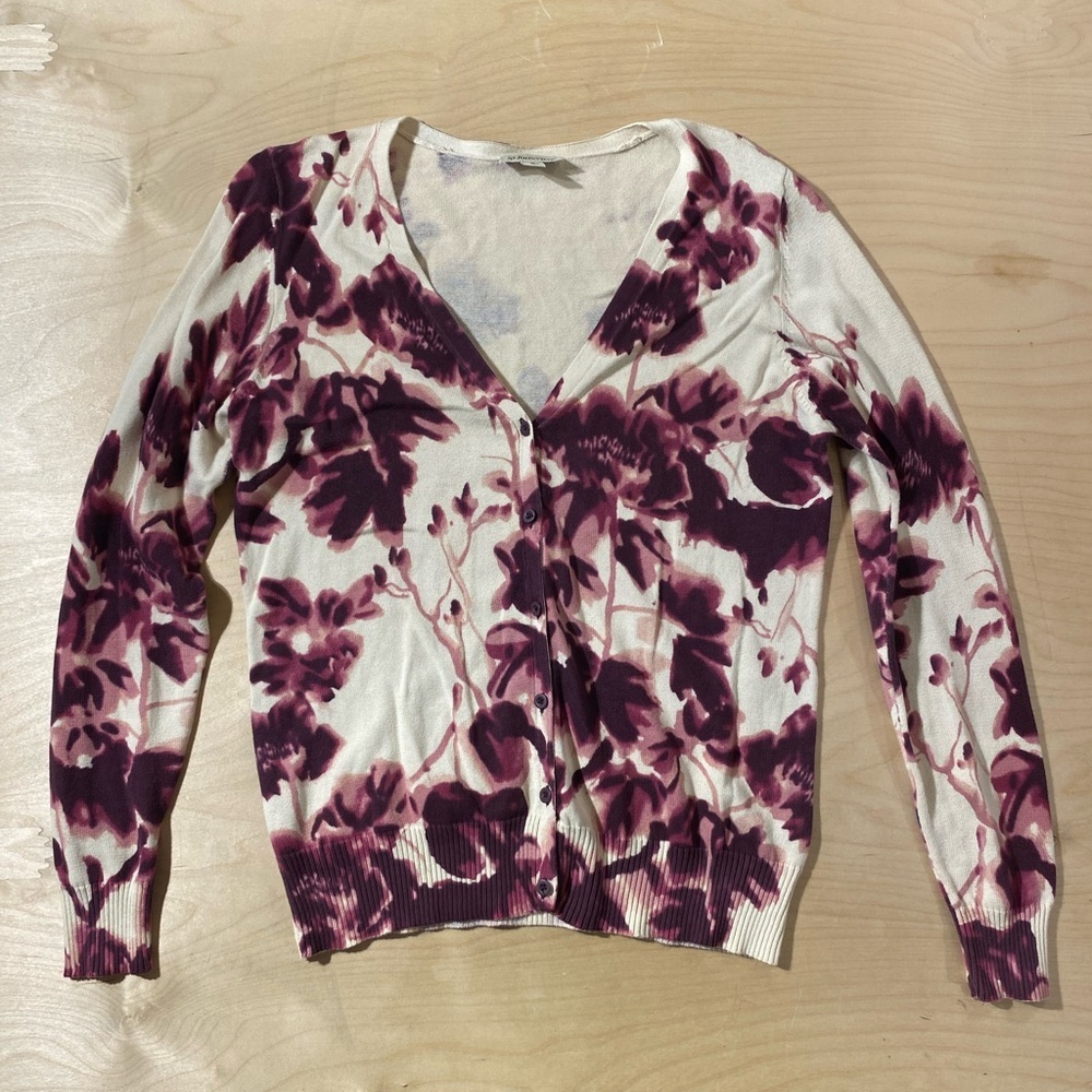 St. John's Bay Floral Cardigan - Purple and Cream Medium (QK)